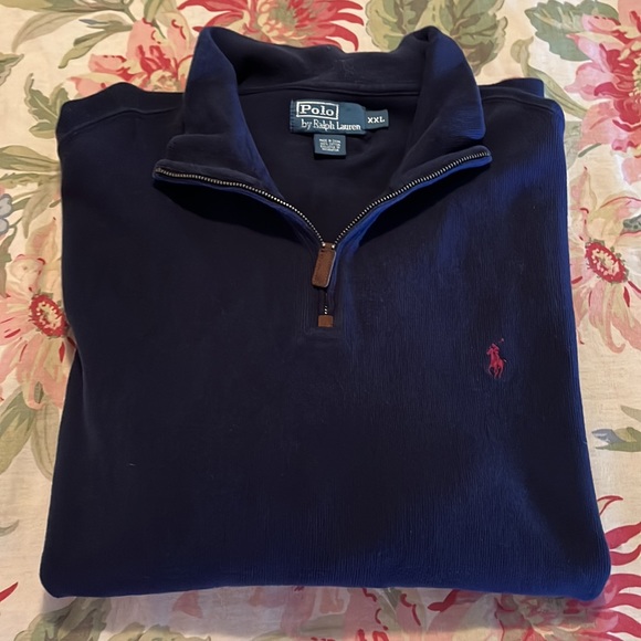 RALPH LAUREN size XXL 1/4 Zip Cotton Mockneck Navy Blue Polo Pullover Logo NEW - Picture 11 of 13